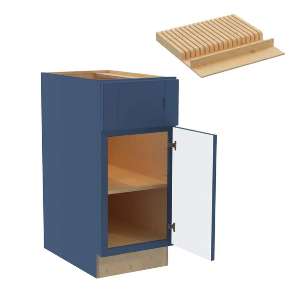 Home Decorators Collection Washington 15 in. W x 24 in. D x 34.5 in. H Vessel Blue Plywood Shaker Assembled Base Kitchen Cabinet Right Knife Block