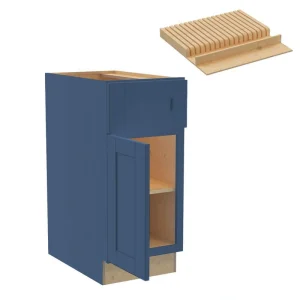 Home Decorators Collection Washington 15 W in. x 24 D in. x 34.5 in. H Vessel Blue Plywood Shaker Assembled Base Kitchen Cabinet Left Knife Block