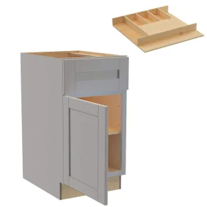 Home Decorators Collection Washington 18 in. W x 24 in. D x 34.5 in. H Veiled Gray Plywood Shaker Assembled Base Kitchen Cabinet Left CT Tray