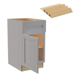 Home Decorators Collection Washington 18 in. W x 24 in. D x 34.5 in. H Veiled Gray Plywood Shaker Assembled Base Kitchen Cabinet Left Spice Tray