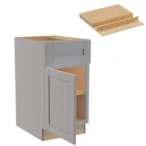 Home Decorators Collection Washington 18 in. W x 24 in. D x 34.5 in. H Veiled Gray Plywood Shaker Assembled Base Kitchen Cabinet Left Knife Block