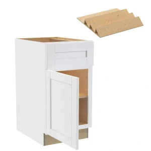 Home Decorators Collection Washington 18 in. W x 24 in. D x 34.5 in. H Vesper White Plywood Shaker Assembled Base Kitchen Cabinet Left Spice Tray