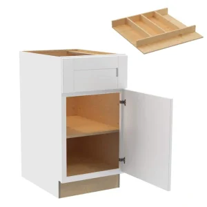 Home Decorators Collection Washington 18 in. W x 24 in. D x 34.5 in. H Vesper White Plywood Shaker Assembled Base Kitchen Cabinet Right UT Tray