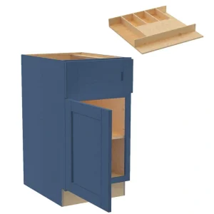 Home Decorators Collection Washington 18 in. W x 24 in. D x 34.5 in. H Vessel Blue Plywood Shaker Assembled Base Kitchen Cabinet Left Cutlery Tray