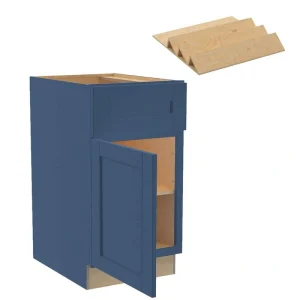 Home Decorators Collection Washington 18 W in. x 24 D in. x 34.5 in. H Vessel Blue Plywood Shaker Assembled Base Kitchen Cabinet Left Spice Tray