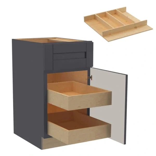 Home Decorators Collection Washington 21 in. W x 24 in. D x 34.5 in. H Assembled Plywood Base Kitchen Cabinet in Onyx with Soft Close Door RH T726932989