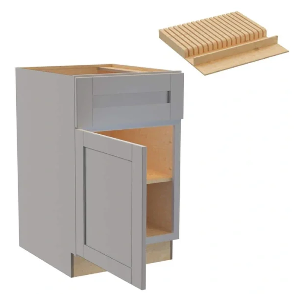 Home Decorators Collection Washington 21 in. W x 24 in. D x 34.5 in. H Veiled Gray Plywood Shaker Assembled Base Kitchen Cabinet Left Knife Block