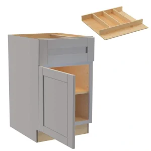 Home Decorators Collection Washington 21 in. W x 24 in. D x 34.5 in. H Veiled Gray Plywood Shaker Assembled Base Kitchen Cabinet Left UT Tray