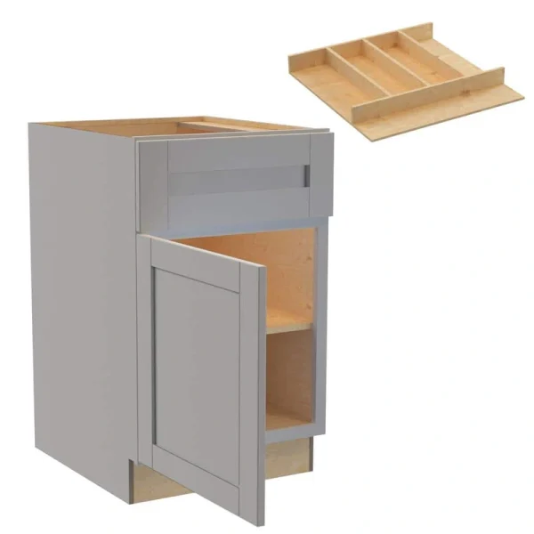 Home Decorators Collection Washington 21 in. W x 24 in. D x 34.5 in. H Veiled Gray Plywood Shaker Assembled Base Kitchen Cabinet Left UT Tray