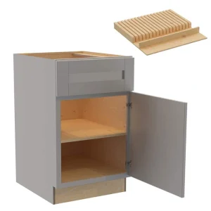Home Decorators Collection Washington 21 in. W x 24 in. D x 34.5 in. H Veiled Gray Plywood Shaker Assembled Base Kitchen Cabinet Right Knife Block