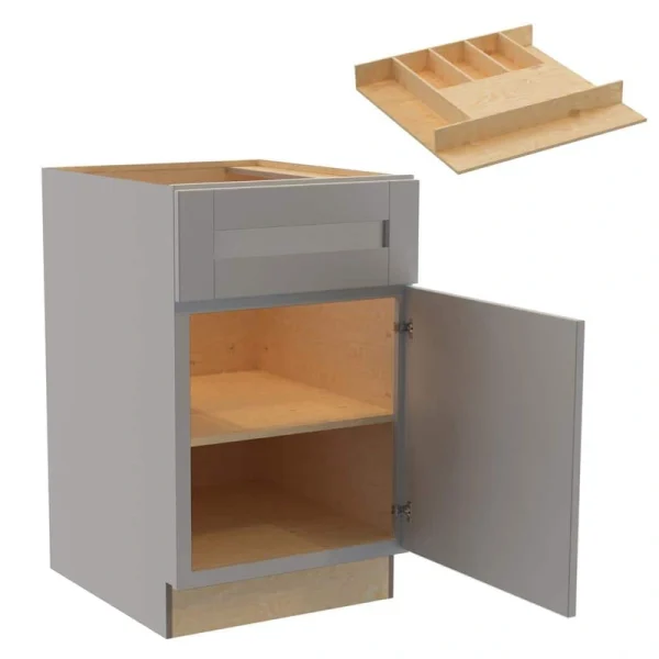 Home Decorators Collection Washington 21 in. W x 24 in. D x 34.5 in. H Veiled Gray Plywood Shaker Assembled Base Kitchen Cabinet Right Cutlery Tray