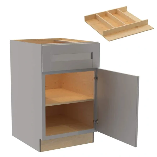 Home Decorators Collection Washington 21 in. W x 24 in. D x 34.5 in. H Veiled Gray Plywood Shaker Assembled Base Kitchen Cabinet Right Utility Tray