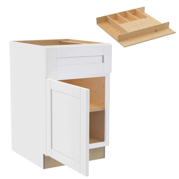 Home Decorators Collection Washington 21 in. W x 24 in. D x 34.5 in. H Vesper White Plywood Shaker Assembled Base Kitchen Cabinet Left CT Tray