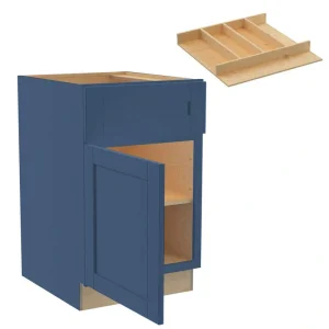 Home Decorators Collection Washington 21 in. W x 24 in. D x 34.5 in. H Vessel Blue Plywood Shaker Assembled Base Kitchen Cabinet Left Utility Tray