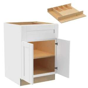 Home Decorators Collection Washington 24 in. W x 24 in. D x 34.5 in. H Vesper White Plywood Shaker Assembled Base Kitchen Cabinet Cutlery Tray