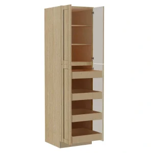 Home Decorators Collection Washington 24 in. W x 24 in. D x 90 in. H Assembled Plywood Pantry Kitchen Cabinet in Oak with Soft Close Doors