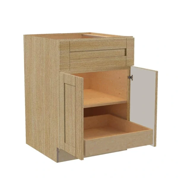 Home Decorators Collection Washington 27 in. W x 24 in. D x 34.5 in. H Assembled Plywood Base Kitchen Cabinet in Oak with Soft Close Doors T726933009