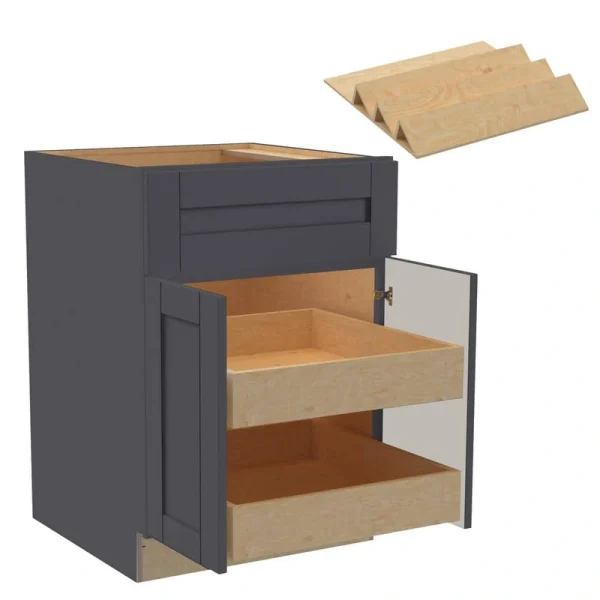 Home Decorators Collection Washington 27 in. W x 24 in. D x 34.5 in. H Assembled Plywood Base Kitchen Cabinet in Onyx with Soft Close Doors T726932993