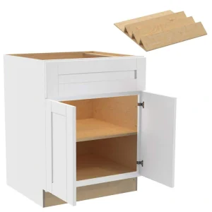 Home Decorators Collection Washington 27 in. W x 24 in. D x 34.5 in. H Vesper White Plywood Shaker Assembled Base Kitchen Cabinet Spice Tray