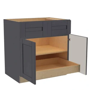 Home Decorators Collection Washington 33 in. W x 24 in. D x 34.5 in. H Assembled Plywood Base Kitchen Cabinet in Onyx with Soft Close Doors T726932987