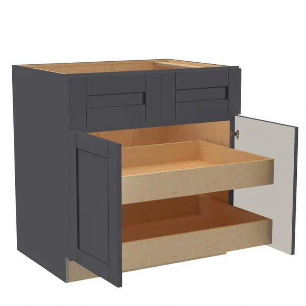 Home Decorators Collection Washington 33 in. W x 24 in. D x 34.5 in. H Assembled Plywood Base Kitchen Cabinet in Onyx with Soft Close Doors T726932995