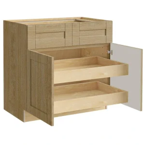 Home Decorators Collection Washington 36 in. W x 24 in. D x 34.5 in. H Assembled Plywood Base Kitchen Cabinet in Oak with Soft Close Doors