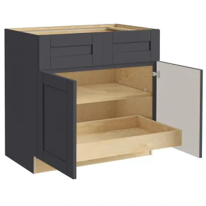 Home Decorators Collection Washington 36 in. W x 24 in. D x 34.5 in. H Assembled Plywood Base Kitchen Cabinet in Onyx with Soft Close Doors T726932982