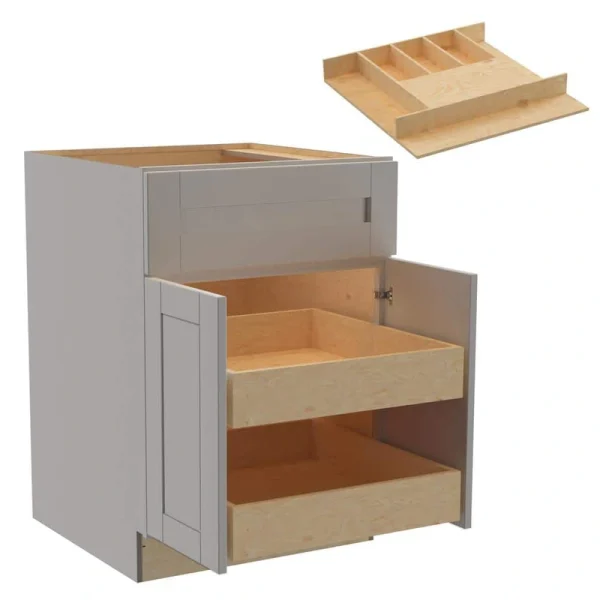 Home Decorators Collection Washington Veiled Gray Plywood Shaker Assembled Base Kitchen Cabinet 2ROT Cutlery 24 W in. 24 D in. 34.5 in. H