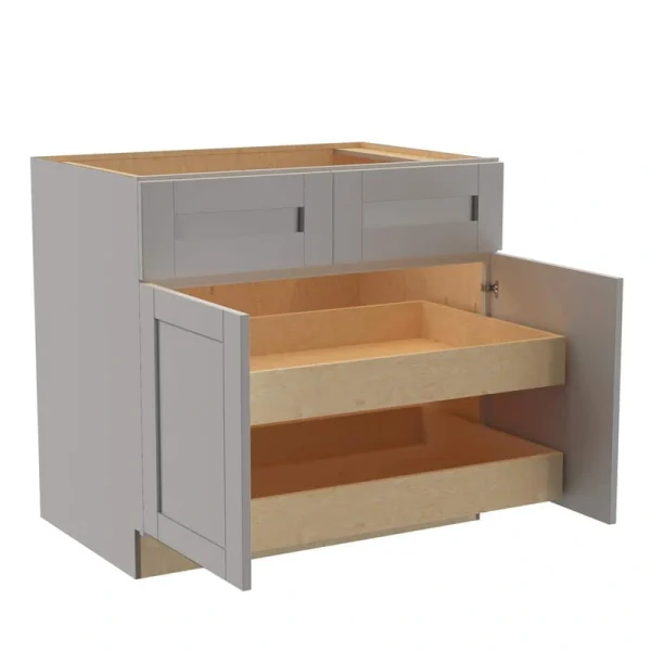 Home Decorators Collection Washington Veiled Gray Plywood Shaker Assembled Base Kitchen Cabinet FH 2 ROT Soft Close 36 in W x 24 in D x 34.5 in H
