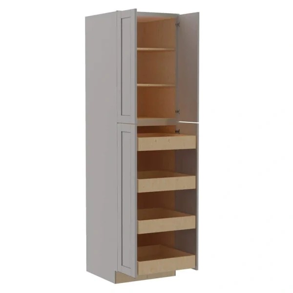 Home Decorators Collection Washington Veiled Gray Plywood Shaker Assembled Utility Pantry Kitchen Cabinet 4 ROT Sft Cls 24 in W x 24 in D x 96 in H