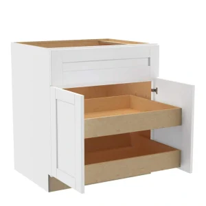 Home Decorators Collection Washington Vesper White Plywood Shaker Assembled Base Kitchen Cabinet FH 2 ROT Soft Close 30 in W x 24 in D x 34.5 in H