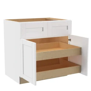 Home Decorators Collection Washington Vesper White Plywood Shaker Assembled Base Kitchen Cabinet FH 2 ROT Soft Close 33 in W x 24 in D x 34.5 in H