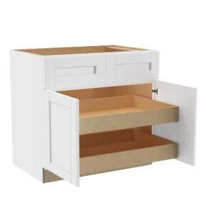 Home Decorators Collection Washington Vesper White Plywood Shaker Assembled Base Kitchen Cabinet FH 2 ROT Soft Close 36 in W x 24 in D x 34.5 in H