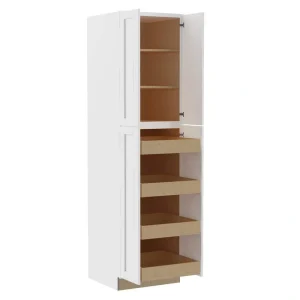 Home Decorators Collection Washington Vesper White Plywood Shaker Assembled Utility Pantry Kitchen Cabinet 4 ROT Sft Cl 24 in W x 24 in D x 90 in H