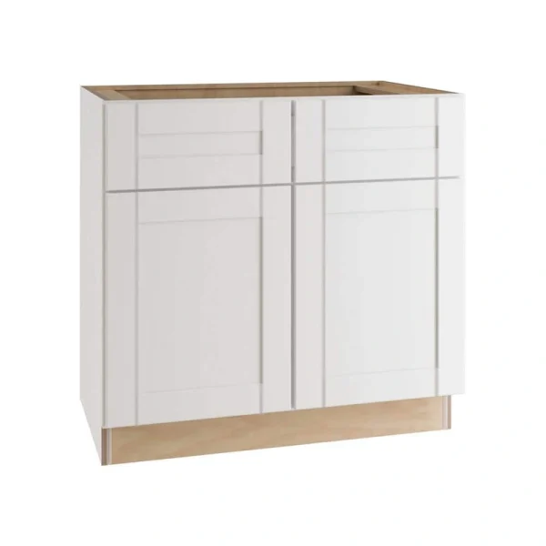 Home Decorators Collection Washington Vesper White Plywood Shaker Assembled Vanity Sink Base Kitchen Cabinet Sft Cls 36 in W x 21 in D x 34.5 in H