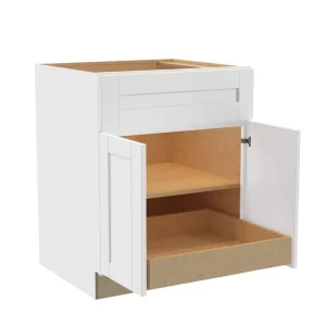 Home Decorators Collection Washington Vesper White Plywood Shaker Stock Assembled Base Kitchen Cabinet Soft Close 1 ROT 27 in. x34.5 in. x24 in.