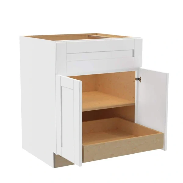 Home Decorators Collection Washington Vesper White Plywood Shaker Stock Assembled Base Kitchen Cabinet Soft Close 1 ROT 27 in. x34.5 in. x24 in.
