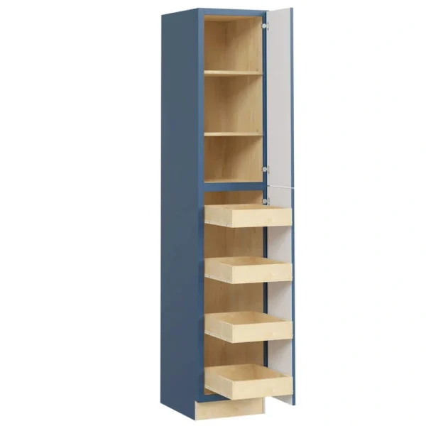 Home Decorators Collection Washington Vessel Blue Plywood Shaker Assembled Utility Pantry Kitchen Cabinet 4 ROT Sf Cl R 18 in W x 24 in D x 96 in H