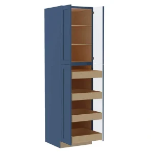 Home Decorators Collection Washington Vessel Blue Plywood Shaker Assembled Utility Pantry Kitchen Cabinet Soft Close 24 in W x 24 in D x 96 in H T726927220