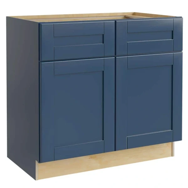 Home Decorators Collection Washington Vessel Blue Plywood Shaker Assembled Vanity Sink Base Kitchen Cabinet Sft Cls 33 in W x 24 in D x 34.5 in H