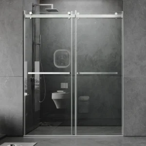 HOMEIBRO 56 to 60 in. W x 76 in. H Frameless Brushed Sliding Shower Door Clear Tempered Glass with Nano Coating