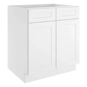 HOMEIBRO White Plywood Shaker Stock Style Base Kitchen Cabinet with 2-Door and 2-Drawer (30 in. W x 24 in. D x 34.5 in. H)