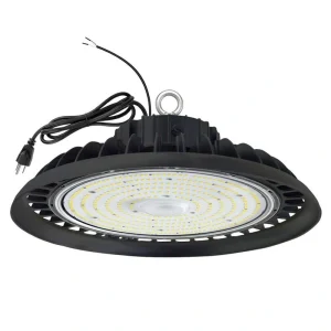 Honbei 11 in. 450-Watt Equivalent Integrated LED Dimmable Black High Bay Light, 5000K UFO High Bay Lights with US Plug 5′ Cable
