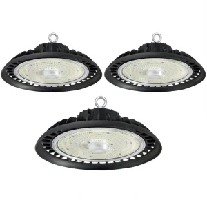 Honbei 11 in. 450-Watt Equivalent Integrated LED Dimmable Black UFOHigh Bay Light, 5000K for Workshop, ETL Listed 3 Pack