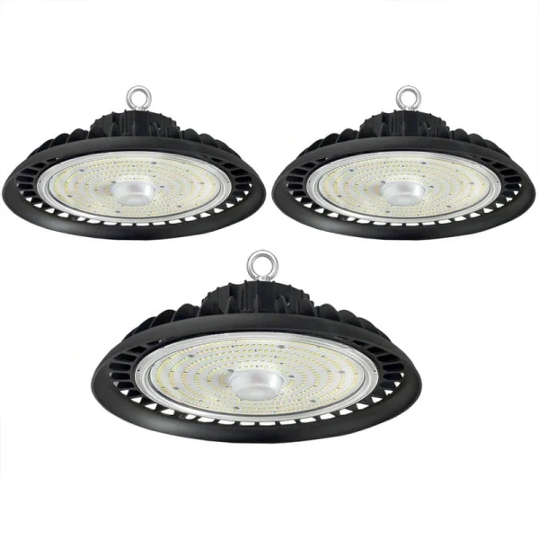 Honbei 11 in. 450-Watt Equivalent Integrated LED Dimmable Black UFOHigh Bay Light, 5000K for Workshop, ETL Listed 3 Pack