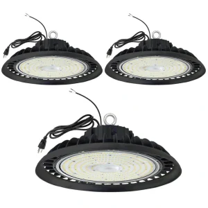 Honbei 12in.600-Watt Equivalent Integrated LED Dimmable Black High Bay Light,5000K Daylight UFO High Bay Light 28000Lm 3Pack