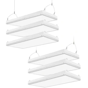 Honbei 2 ft. 500-Watt Equivalent Integrated LED White High Bay Light, 16000LM Industrial Workshop Linear Hanging Light, 6-Pack