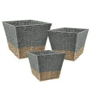 Honey-Can-Do 16.5 Gal. Seagrass Storage Baskets in Blue and Grey (3-Pack)
