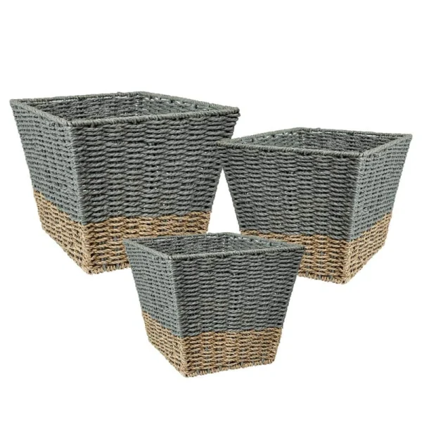 Honey-Can-Do 16.5 Gal. Seagrass Storage Baskets in Blue and Grey (3-Pack)