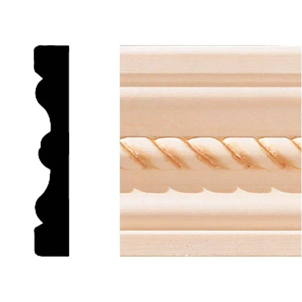 HOUSE OF FARA 1/2 in. x 3 in. x 7 ft. Hardwood Wood Rope Flute Casing/Chair Rail Moulding